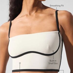 ALO Yoga Cream and Black Bandeau Top